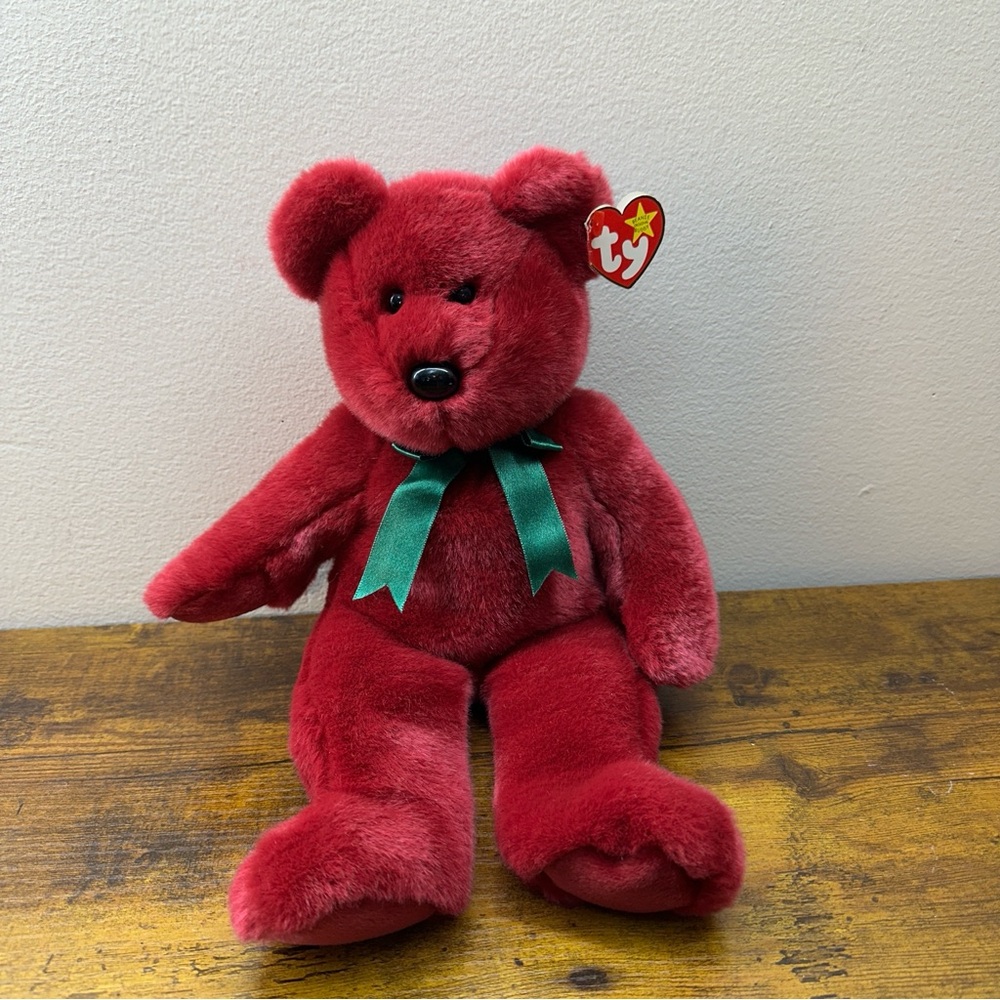 Collectible Authentic Ty "TEDDY the Cranberry Bear" Beanie Buddy - 1998 Rare 13"